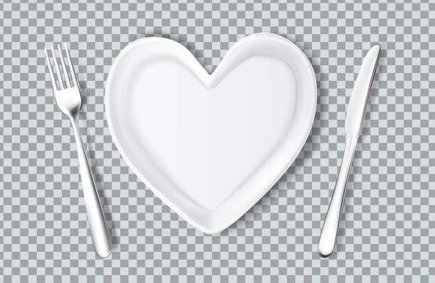 心、ナイフ、フォークの形状のベクトル プレート - valentines day love true love heart shape点のイラスト素材／クリップアート素材／マンガ素材／アイコン素材