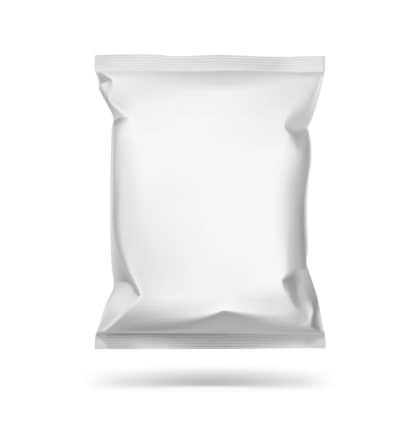 Universal mockup of food snack pillow bag on white background. Vector illustration isolated on white background, ready and simple to use. Can be use for template your design, promo, adv. bag stock illustrations