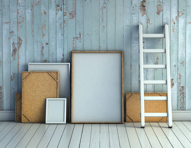 istock Mock Up Poster on Rustic Wooden Wall Interior. 907871774