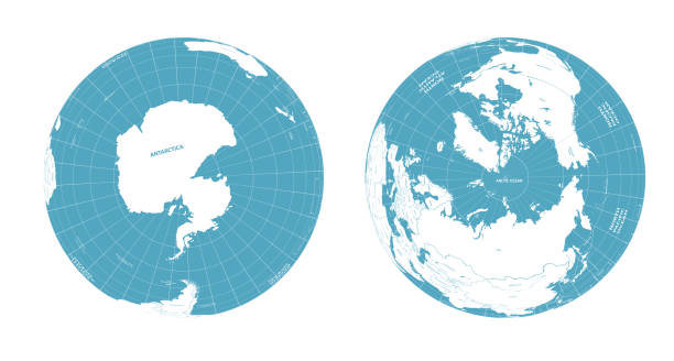 illustrazioni stock, clip art, cartoni animati e icone di tendenza di vista artica e antartica del globo terrestre - circolo artico