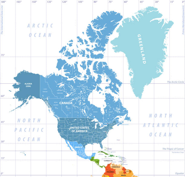 ameryka północna wysoka szczegółowa mapa polityczna. wszystkie warstwy można odłączyć i oznaczyć etykietą. wektor - southern manitoba stock illustrations