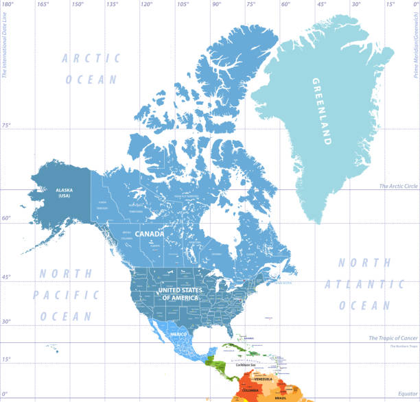 North America high detailed political map. All layers detachable and labeled. Vector North America high detailed political map. All layers detachable and labeled. Vector detachable stock illustrations