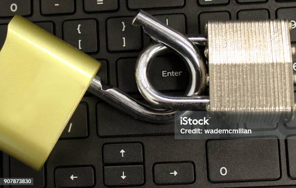Cyber Security Concept With Open Lock On Keyboard Stock Photo - Download Image Now - Computer, Computer Crime, Computer Keyboard