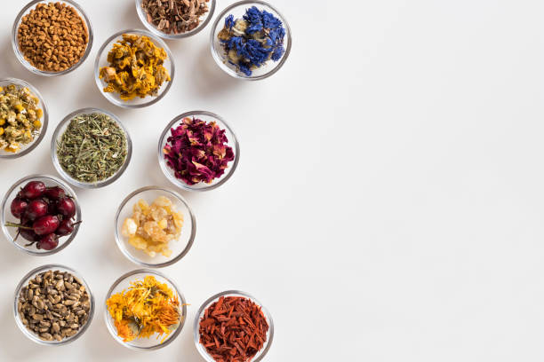 istock Selection of herbs on white background 907875468