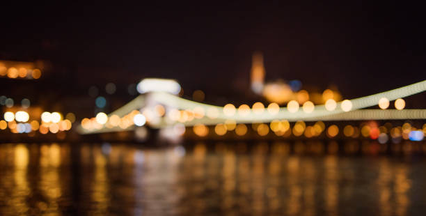 istock Beautiful defocused Chain Bridge lights in Budapest. 907875592