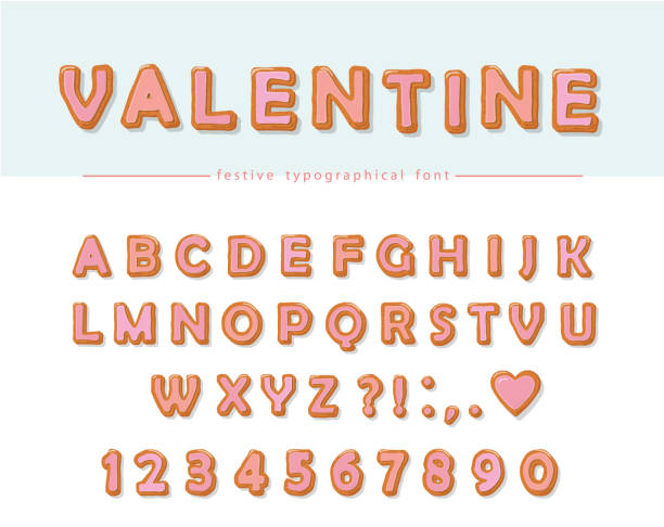 istock Cookie hand drawn decorative font. Cartoon sweet ABC letters and numbers. Perfect for Valentine s day cards, cute design for girls. 907883602