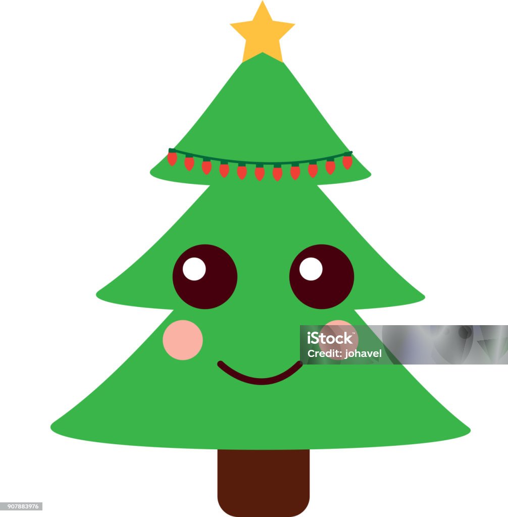 Kawaii Christmas Tree Cartoon Celebration Stock Illustration - Download  Image Now - Calendar Date, Cartoon, Celebration - iStock