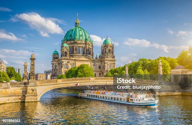Berlin Cathedral With Ship On Spree River At Sunset Berlin Germany Stock Photo - Download Image Now