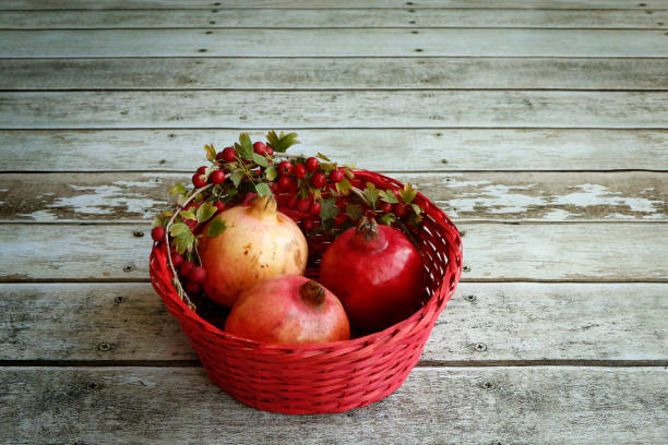 istock Autumn basket with pomegranates 907900166