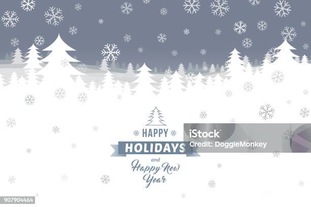 Happy Holidays And Happy New Year On Winter Landscape Stock Illustration - Download Image Now