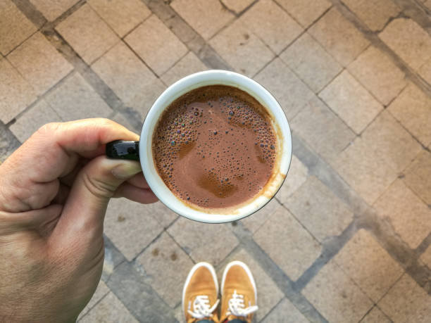 istock Cup of greek coffee, high view. 907909266