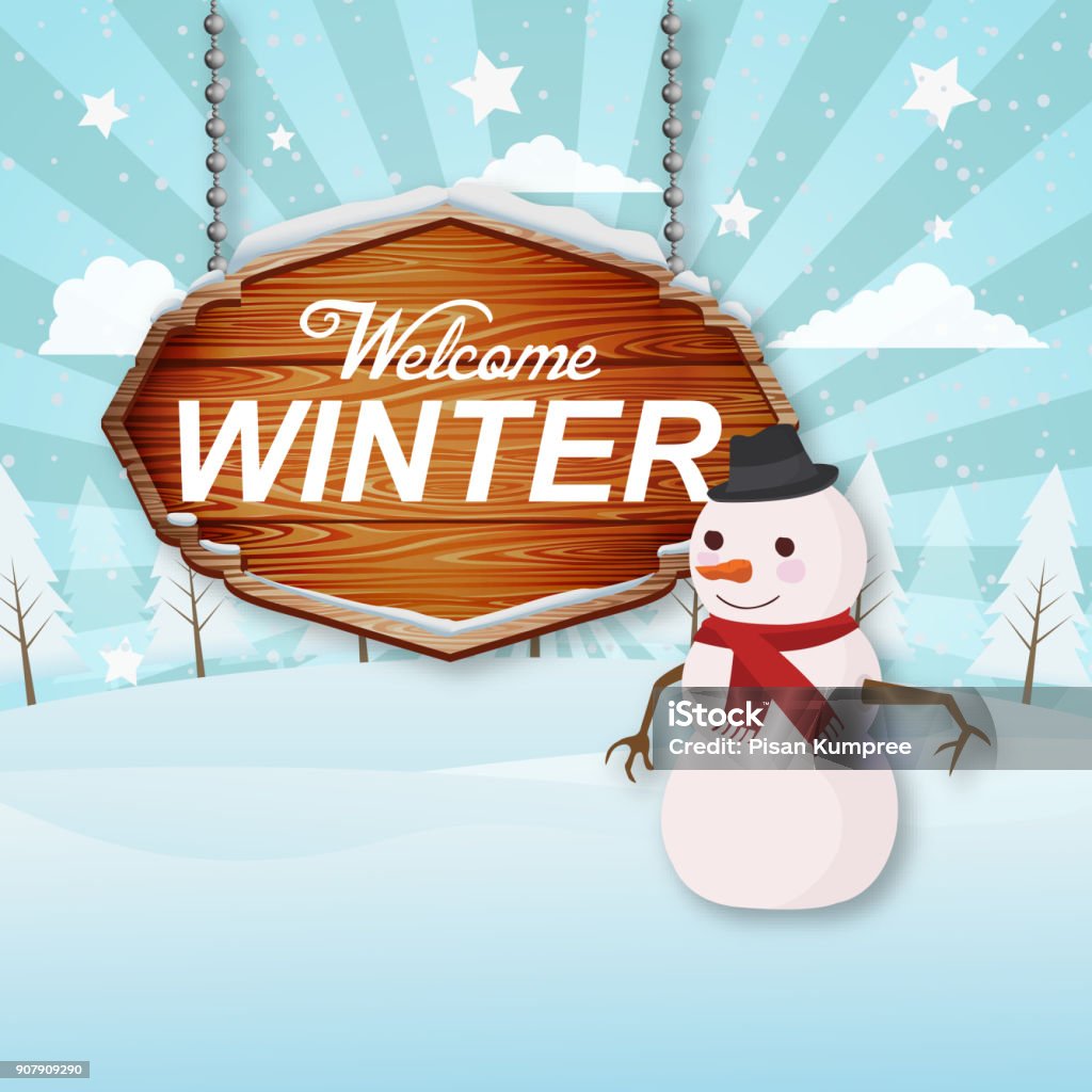 Welcomesign Winter Background Welcome Winter Woodsign Blue Background Vector Image Stock Illustration ...
