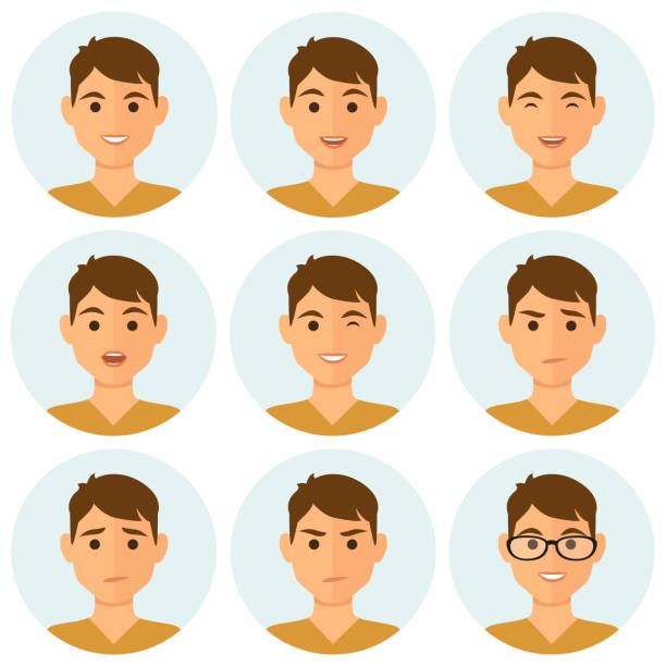 ilustrações, clipart, desenhos animados e ícones de expressões faciais de avatares de homem - happy sad face man