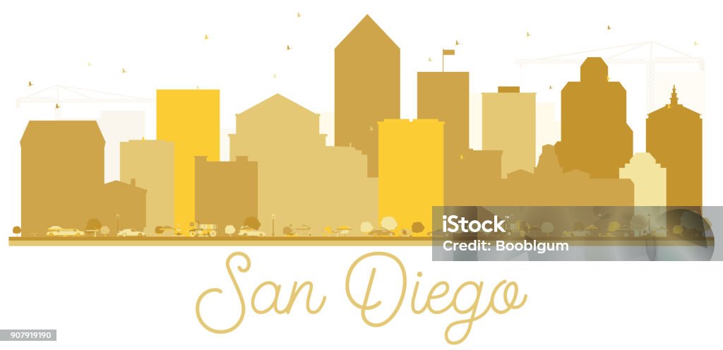 San Diego California USA City Skyline Golden Silhouette. San Diego California USA City Skyline Golden Silhouette. Simple Flat Concept for Tourism Presentation, Banner or Web Site. San Diego Cityscape with landmarks. Vector Illustration. San Diego stock vector