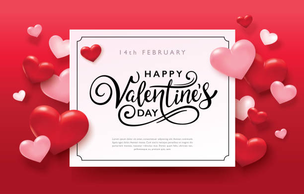 Happy Valentine's Day Happy Valentines Day romance greeting card with red and pink hearts background valentines day stock illustrations