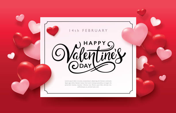 Happy Valentine's Day Happy Valentines Day romance greeting card with red and pink hearts background happy valentines day stock illustrations