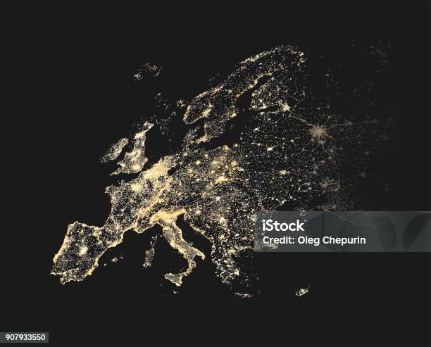 Ilustración de Vector Ilustración De Mapa De Luces De La Ciudad Y De La Comunicación De Europa y más Vectores Libres de Derechos de Europa - Continente