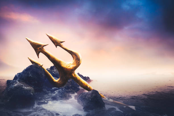 istock High contrast image of Poseidon's trident at sea 907934792