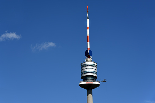 The Image shows a TV-Tower in Vienna City. It was recrded in Summer.