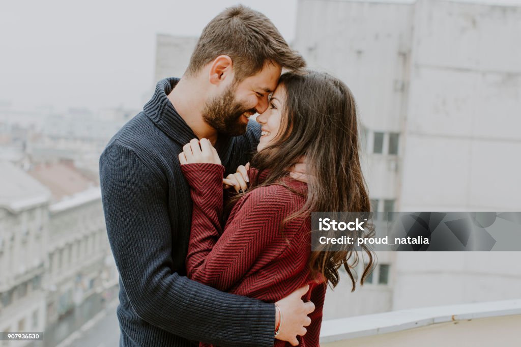 Kissing couple valentine's day -  couple in love, flirting Couple - Relationship Stock Photo