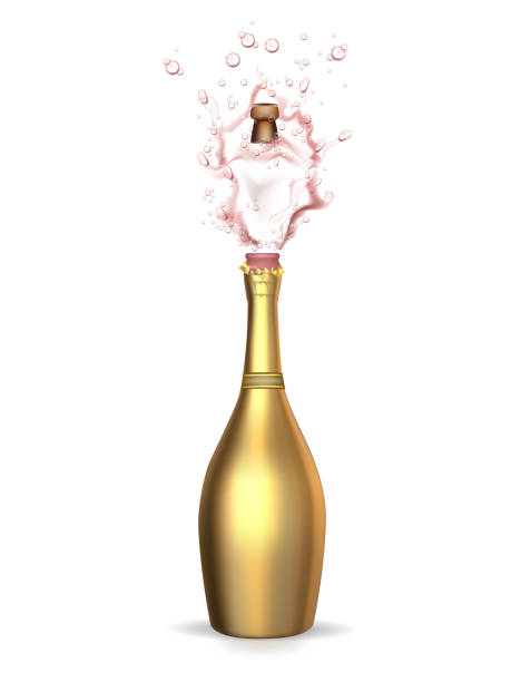 illustrazioni stock, clip art, cartoni animati e icone di tendenza di vettore realistico esplosione champagne d'oro - party business toast champagne