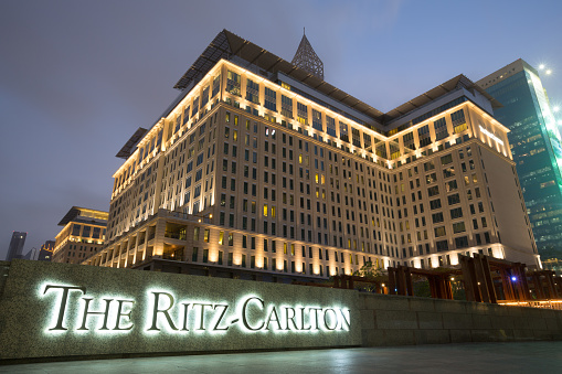 Dubai, United Arab Emirates - March 23, 2016: General view of The Ritz-Carlton, Dubai International Financial Centre in Dubai, United Arab Emirates.