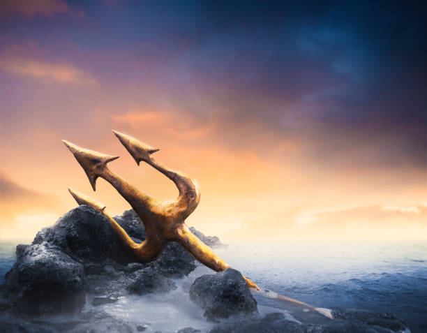 High contrast image of Poseidon's trident at sea High contrast imgae of Poseidon's trident resting on some rocks by the sea armory photos stock pictures, royalty-free photos & images