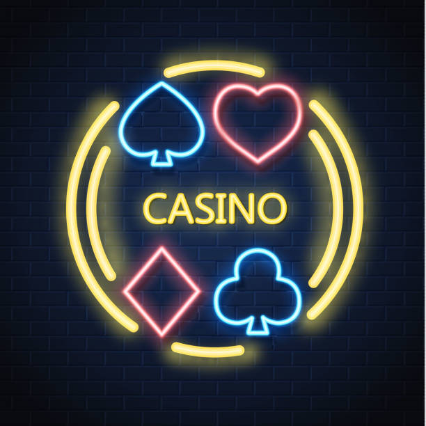 istock Vector neon casino poker card suit sign brick wall 907939500