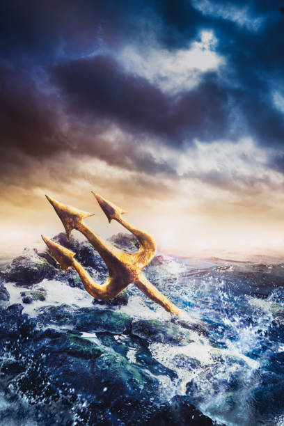 istock High contrast image of Poseidon's trident at sea 907939938