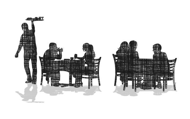ilustrações, clipart, desenhos animados e ícones de mesas de restaurante de hachura - white background food and drink full length horizontal