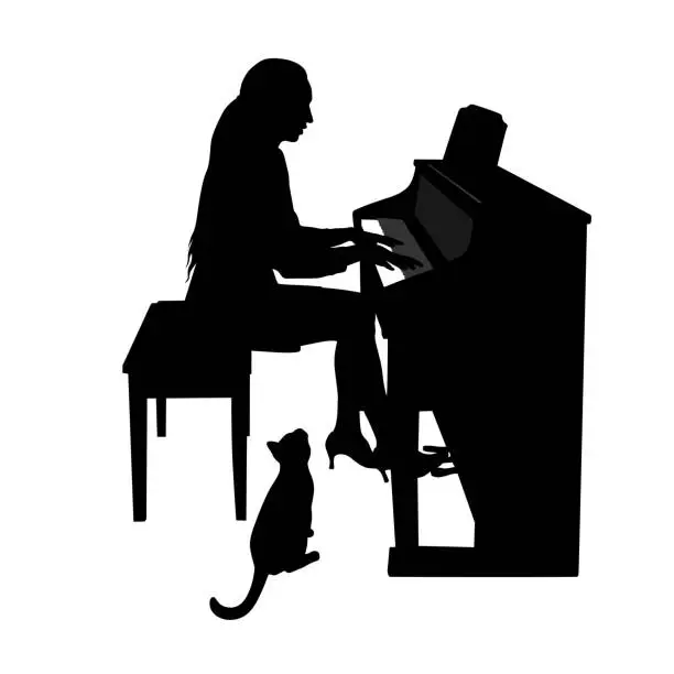 Vector illustration of Piano Practice With Pets