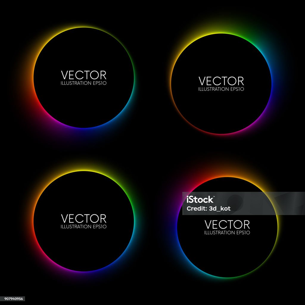 Set of colorful blurry circle banners Set of colorful blurry circle banners on black background Circle stock vector