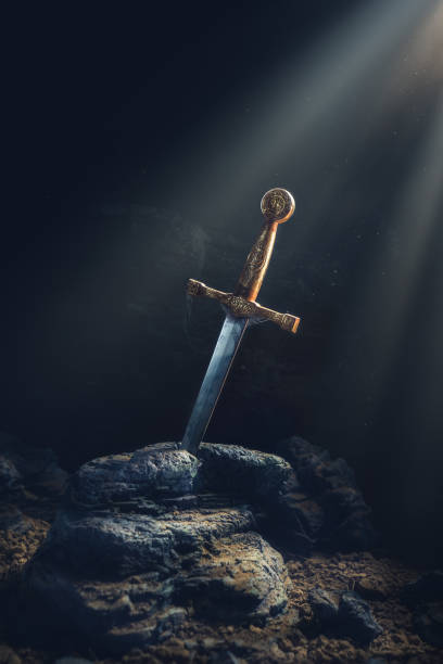 sword in the stone excalibur High contrast image of Excalibur, sword in the stone excalibur stock pictures, royalty-free photos & images