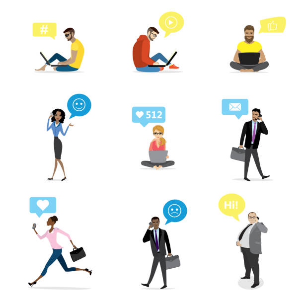 istock Set - fashion and business people with smart gadgets and bubble 907943822