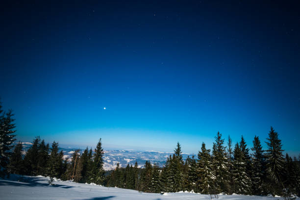 istock Night stars in the snowy mountains 907945412