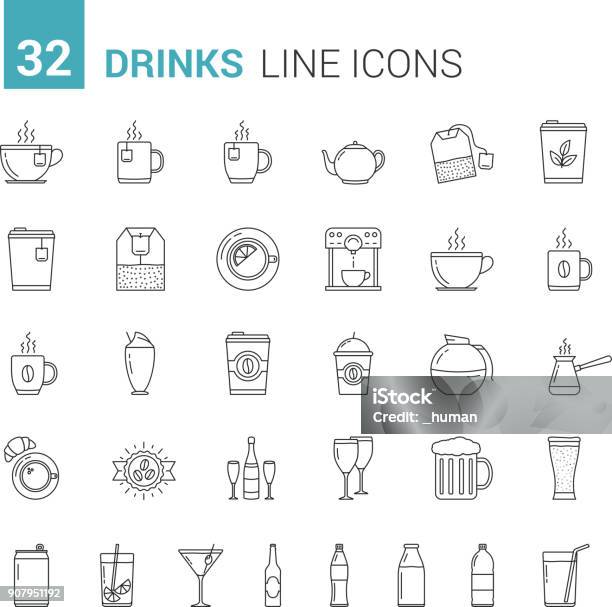 Drinks Line Icons Stock Illustration - Download Image Now - Icon Symbol, Tea Cup, Food