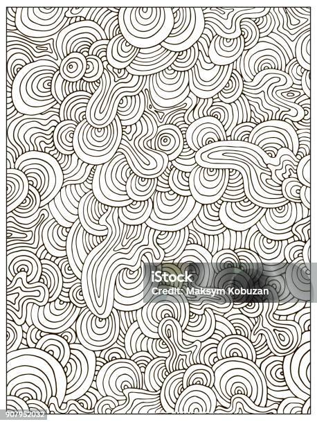 Hand Drawn Uncolored Abstract Adult Coloring Book Page Stock Illustration - Download Image Now