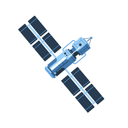 The satellite isolated on white background vector flat design illustration. Good concept for business connected. Detailed satellite on white background