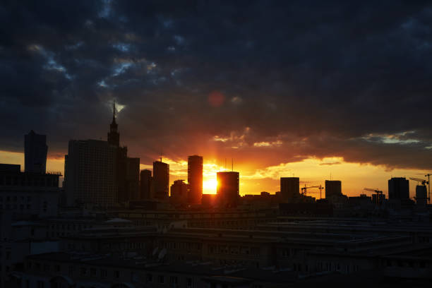 City panorama with romantic sky