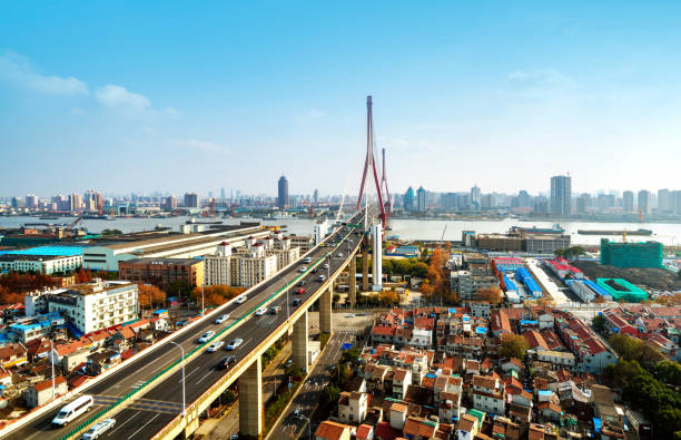 istock Yangpu Bridge in Shanghai, China 907957238