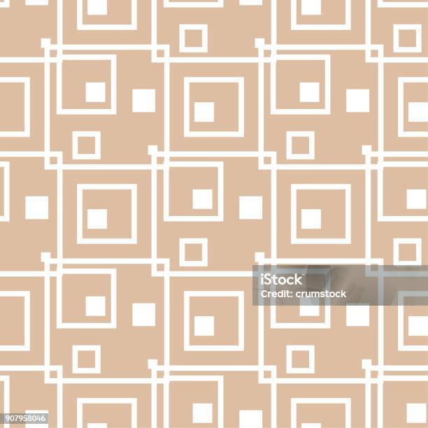 Beige And White Geometric Ornament Seamless Pattern Stock Illustration - Download Image Now