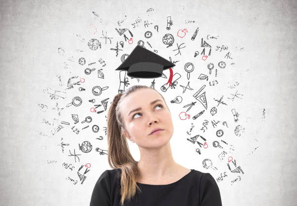 istock Pensive woman with a ponytail, formulas 907958886