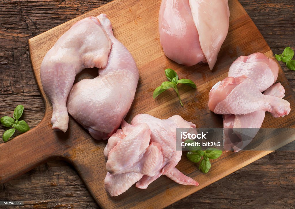 Raw chicken meat Raw chicken meat on wooden board. Healthy eating Chicken Meat Stock Photo