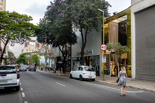 Sao Paulo, Brazil - Sep 27, 2017: Oscar Freire, a fancy shopping street - Sao Paulo, Brazil