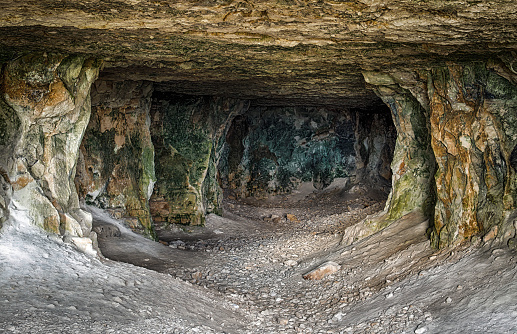 Inside the corridors of old abandoned limestone mines.