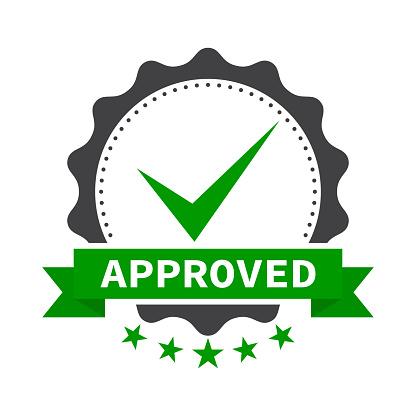 Approved certificate icon with five stars - isolated on white background