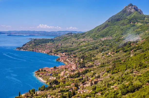 View over the Western coastline on Gargnano at the Lake Garda