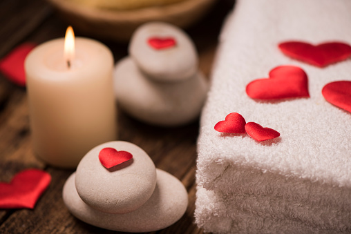 Wellness decoration  on wooden table .Valentine's Day concept