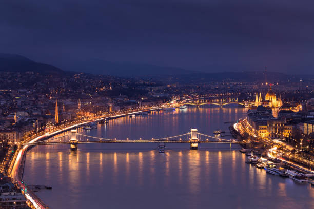 View on Szecheny bridge in Budapest Hungary stock photo