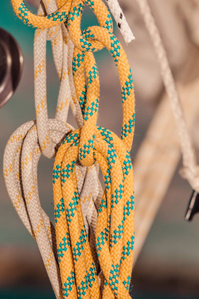 istock Detailed closeup of rigging on sail boat 907974834
